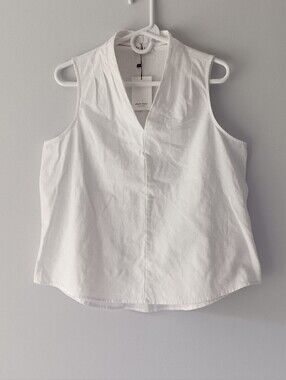 Hayes Linen Cotton Short Story Sleeveless V-Neck Blouse White Large Petite